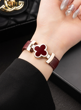 匠戴适用iwatch11表带苹果S11手表applewatch10四叶草真皮S10新款红色腕带SE3女生时尚S9夏天S8男智能11运动