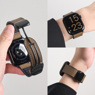 匠戴适用苹果S10表带男iwatch11手表applewatch9疯马S8新款10高级折叠磁吸S7运动7智能S6真皮SE硅胶夏女腕带3