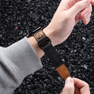 匠戴户外风尼龙魔术贴适用苹果S11表带10AppleWatch9手表iwatch8编织ultra高级SE3运动2男款S7智能6女5腕表带
