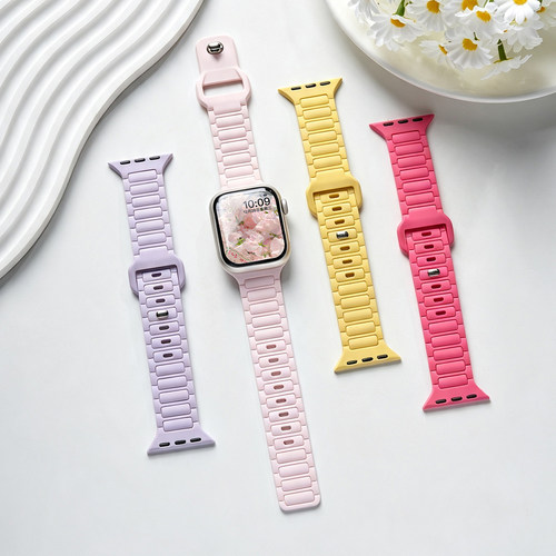 匠戴适用iwatch三珠方扣硅胶表带