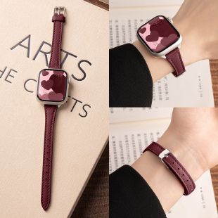 S9秋冬S8时尚 匠戴适用苹果S11手表iwatch11表带applewatch10小蛮腰真皮S10新款 se3男女生智能运动 新年红