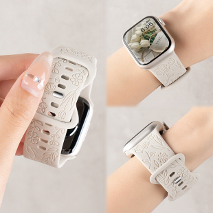 适用iwatch11表带苹果S11手表applewatch8夏季 S7新款 10硅胶创意玫瑰设计SE3时尚 ultra高级7智能 S10运动S8女款