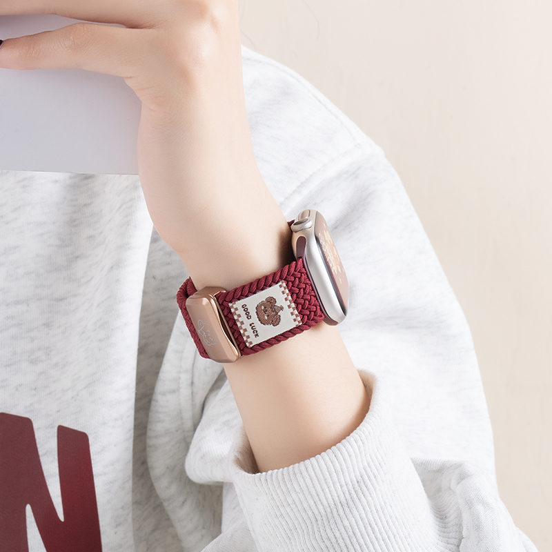 匠戴适用iwatch10表带S9苹果S10手表Applewatch9新款小熊S8夏天尼龙S7磁吸酒红SE运6动智能7高级ultra女5时尚