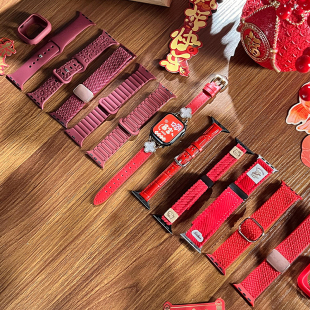 适用iwatch11表带新年红色applewatch9苹果S10手表S9女款 S8尼龙S7编织8硅胶7真皮S6金属男高级夏天3磁吸运动