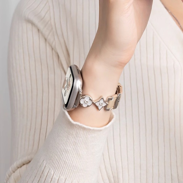 适用iwatch9表带苹果S9手表applewatch8女款真皮S8创意S10四叶草10拼皮S7夏季S6新款智能SE时尚ultra金属7