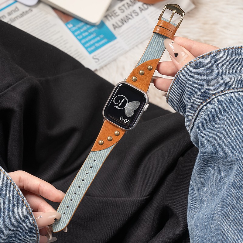 匠戴适用iWatch牛仔皮潮流表带