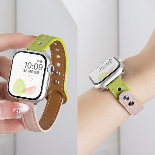 匠戴适用iwatch拼色双钉扣皮表带