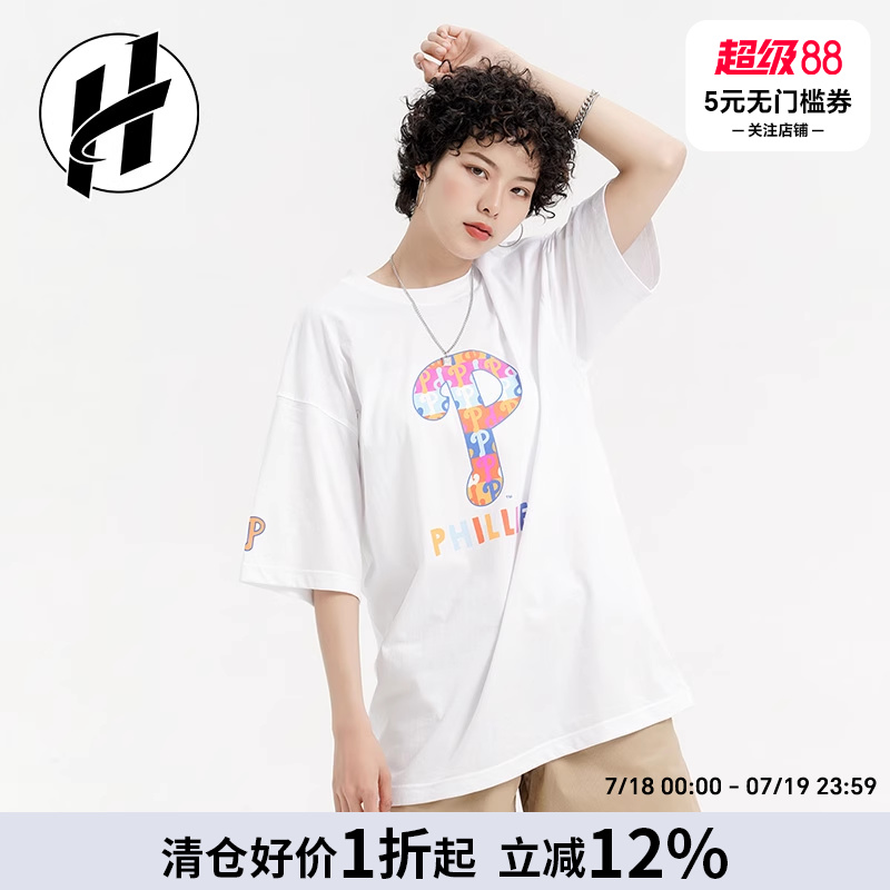 清仓 MLB美式复古Logo印花多巴胺圆领短袖 T恤男女同款