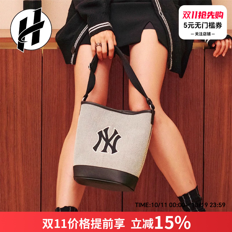 MLB 字母Logo装饰休闲学院风时尚水桶包斜挎单肩包 男女同款