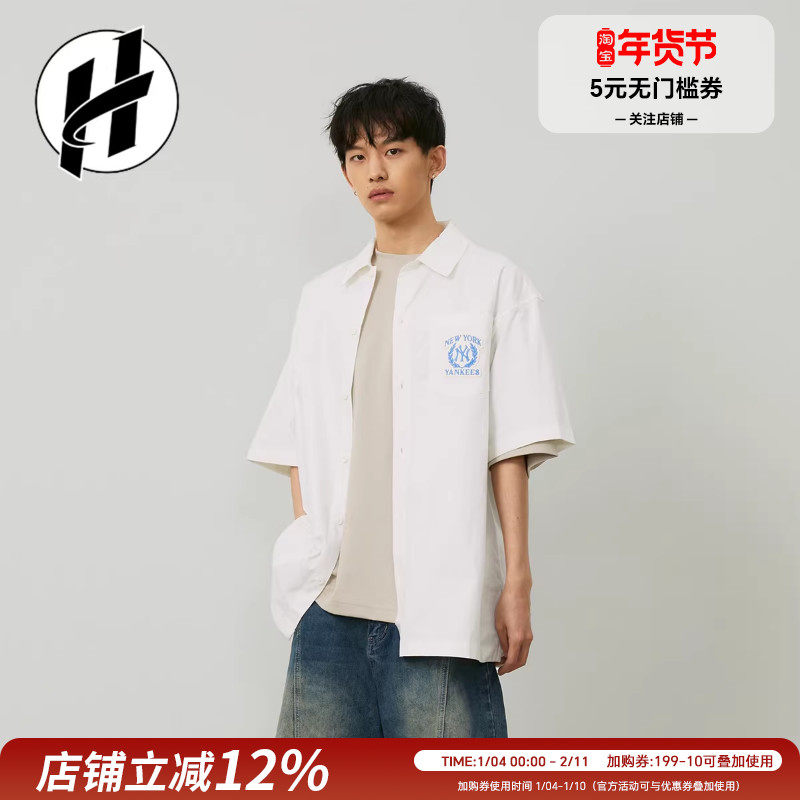 清仓 MLB短袖衬衫男棋盘格刺绣牛仔短袖运动女宽松休闲情侣外套,运动服/休闲服装,运动POLO衫,淘宝优惠券,粉丝福利购,淘宝优惠卷