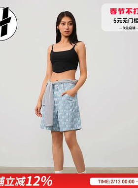 MLB SS24 老花系列 纽约洋基队 复古直筒休闲短裤 男女同款浅蓝色