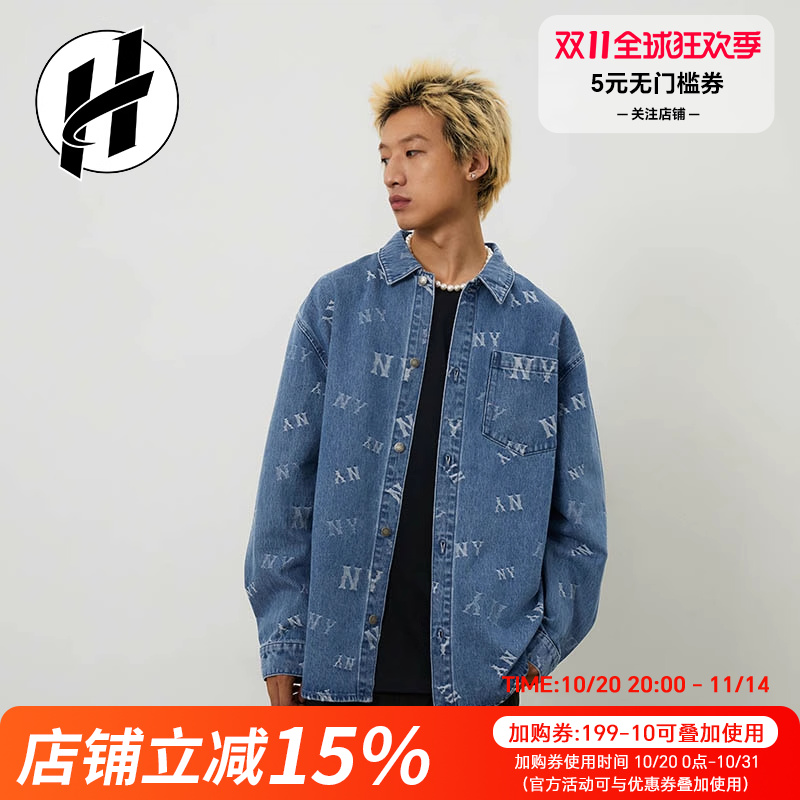 MLB男女满印老花时尚长袖衬衫