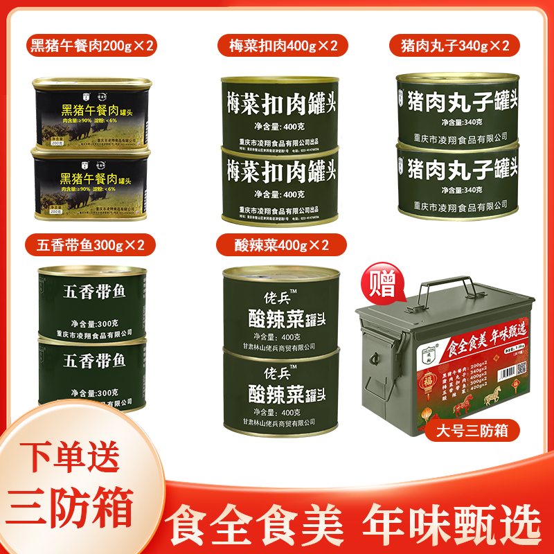 凌翔防灾应急食品储备物资箱肉罐头蔬菜鱼罐头春节年货户外下饭菜
