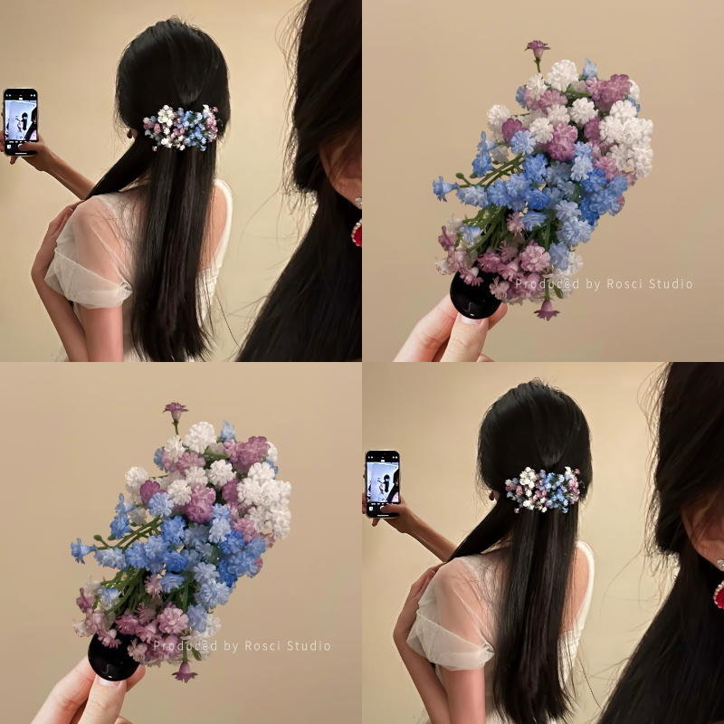 头戴满天星~刘亦菲同款满天星发夹甜美发卡花朵鸭嘴夹仿真花头饰