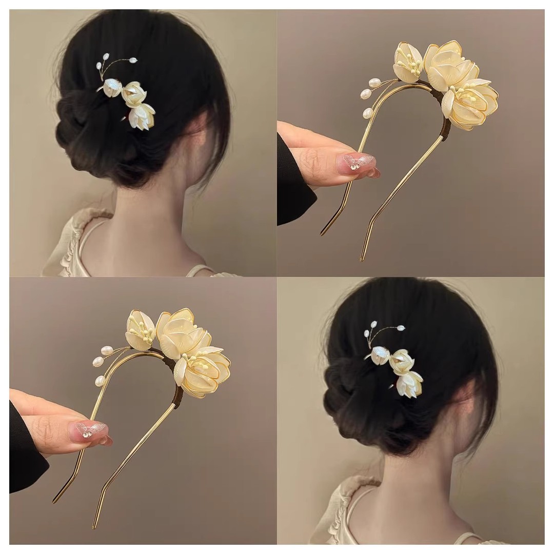 玉兰花朵发簪女新中式簪子古风旗袍发钗清冷感盘发簪花头饰发饰