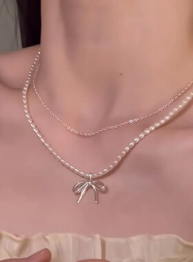 蝴蝶结小米珍珠项链轻奢颈链配饰