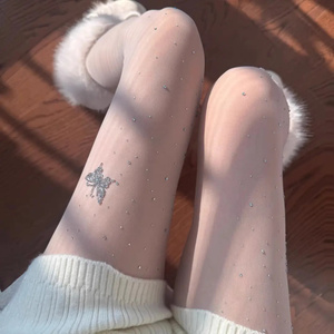 三只烫钻蝴蝶白丝任意剪显瘦黑丝爆闪水钻丝袜防勾丝带钻袜子女