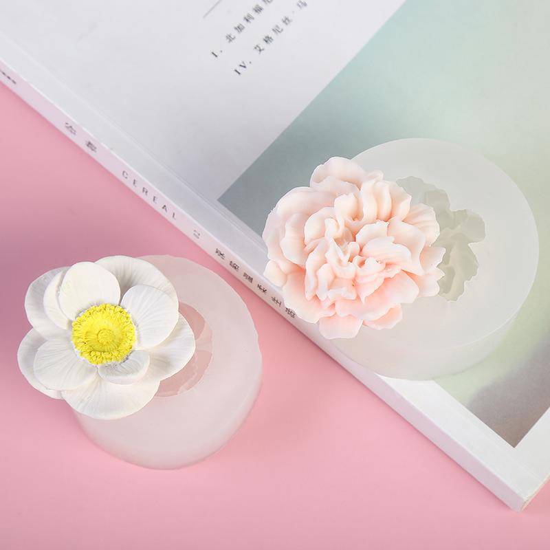 康乃馨香薰石膏蜡烛硅胶模具银莲花扩香石车载出风口夹装饰模具