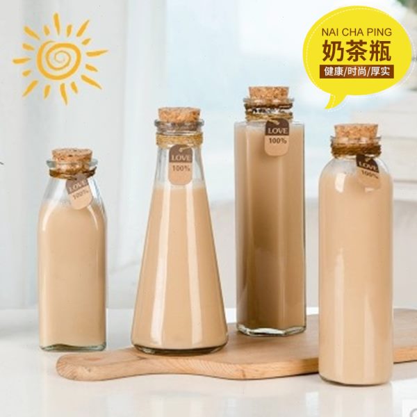 直销玻璃瓶木塞冷泡茶瓶饮料瓶果汁冰桔茶瓶奶茶杯子整箱48只