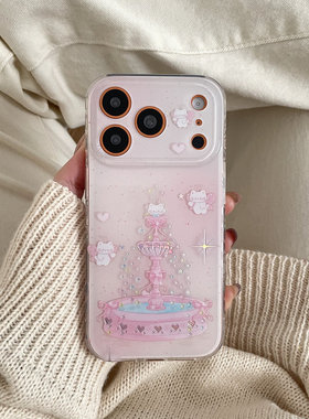 喷泉天使小猫适用于苹果IPHONE17PROMAX手机壳16pm新款15超火14不会撞壳可爱防摔硅胶超好看巨漂亮外壳