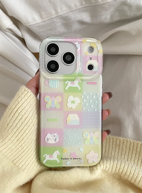宫格蝴蝶小马适用于苹果IPHONE17PROMAX手机壳16pm新款15超火14不会撞壳可爱防摔硅胶超好看巨漂亮外壳