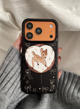 黑色线条斑比适用于苹果IPHONE17PROMAX手机壳16pm新款15超火14不会撞壳可爱防摔硅胶超好看巨漂亮外壳