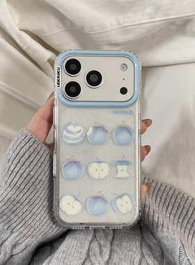 蓝色苹果适用于苹果IPHONE17PROMAX手机壳16pm新款15超火14不会撞壳可爱防摔硅胶超好看巨漂亮外壳