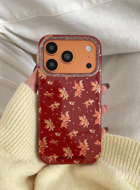 红色满屏锦鲤适用于苹果IPHONE17PROMAX手机壳16pm新款15超火14不会撞壳可爱防摔硅胶超好看巨漂亮外壳