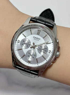 代购CASIO卡西欧MTP系列三眼计时皮带石英男表MTP-1357L-7AVDF