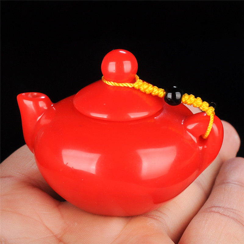 天然和田玉茶壶白玉紫罗兰把把壶鸡血玉麻将小茶壶手把玩件原石