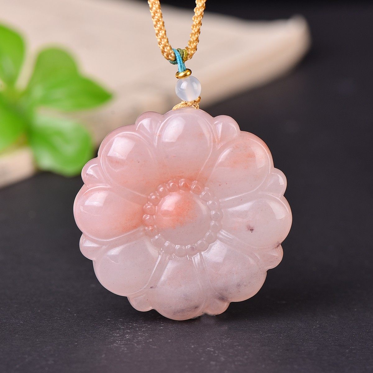 新疆金丝玉雪莲花吊坠精雕女款项链吉祥花挂件毛衣链挂坠挂件玉佩