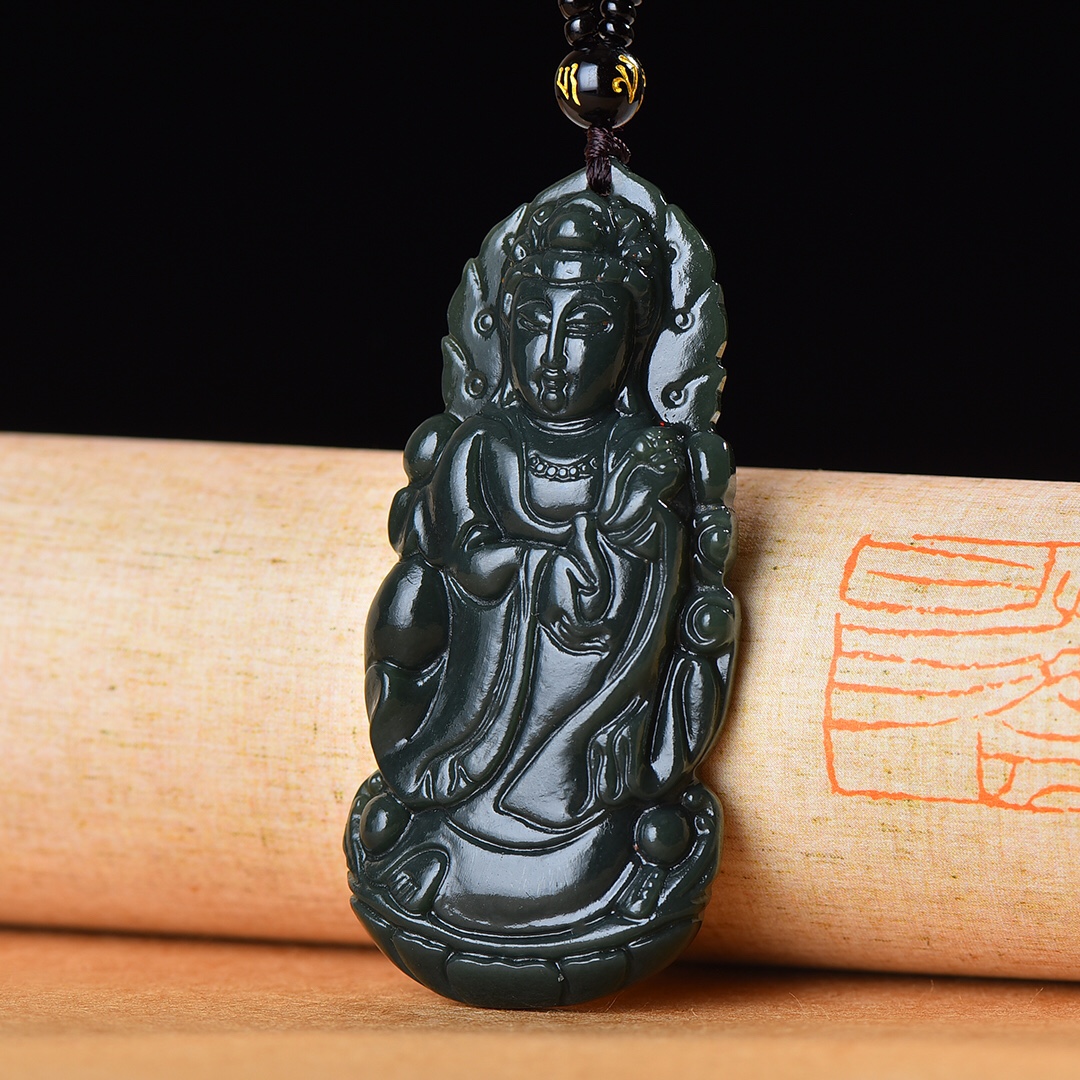 和田玉观音新疆黑青玉净瓶观音
