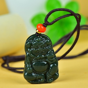 正品新疆和田青玉招财纳福钟馗吊坠男女天然玉石雕刻项链挂件证书