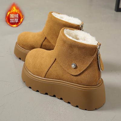 巨好穿保暖增高厚底雪地靴女款2025年新款冬季勃肯加绒加厚棉鞋子
