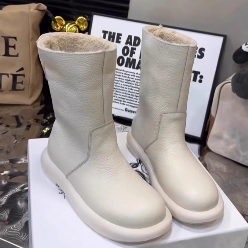 巨好穿软皮平底雪地靴女冬加绒保暖中筒靴子2025新款皮面防水棉鞋