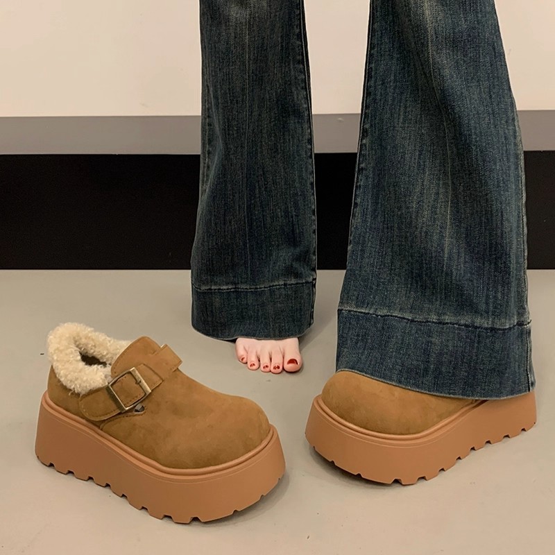 加绒加厚松糕棉鞋女款2025新款冬季增高勃肯鞋厚底保暖防滑雪地靴