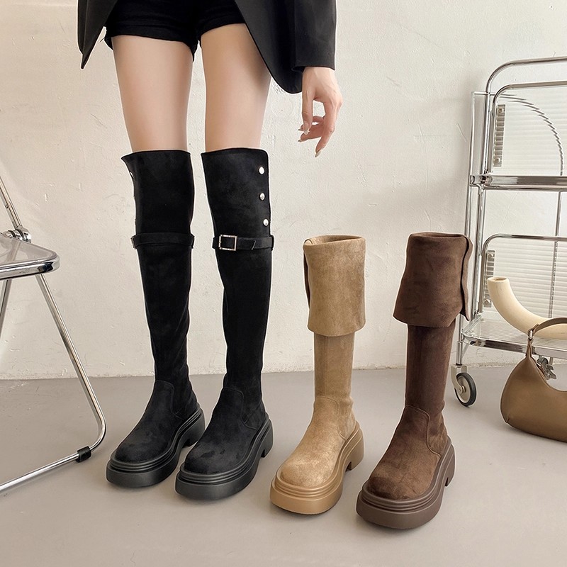 巨好穿靴子长靴女2025年新款爆款秋冬季棕色厚底高跟瘦瘦靴长筒靴