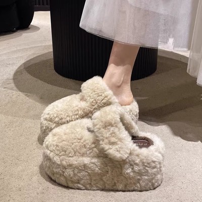 毛毛包头拖鞋外穿2025新款秋冬季包头棉拖厚底松糕一脚蹬绝美拖鞋