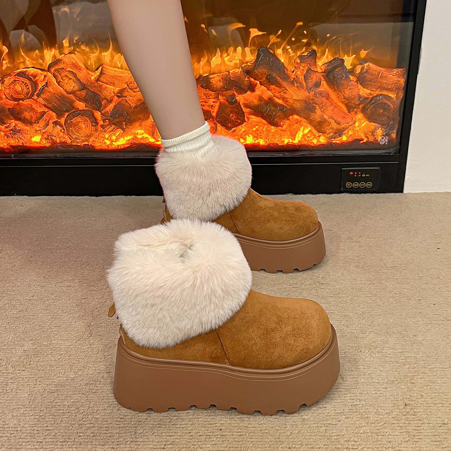 好穿小个子增高雪地靴女款2025新款冬季加绒保暖短靴厚底毛毛棉鞋