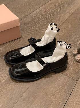 ins~日系圆头漫画小皮鞋校园风软皮厚底玛丽珍单鞋一字扣粗跟jk鞋