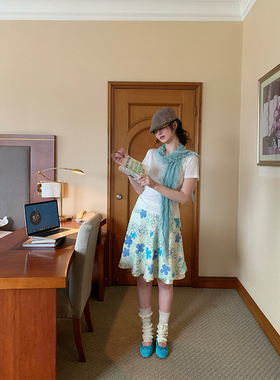 MOWENTI文文婷 设计感兰花黄裙裙2025年春季新款A字碎花半身裙女