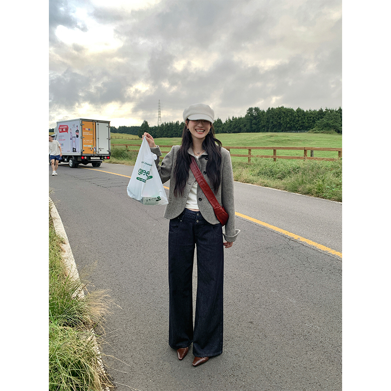 MOWENTI美式复古翻腰牛仔裤