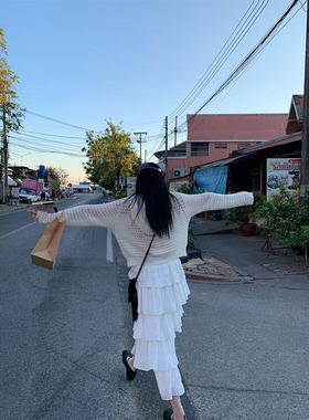 MOWENTI文文婷 【3/29 20:00PM】 春款白色茶歇法式蛋糕A字半身裙