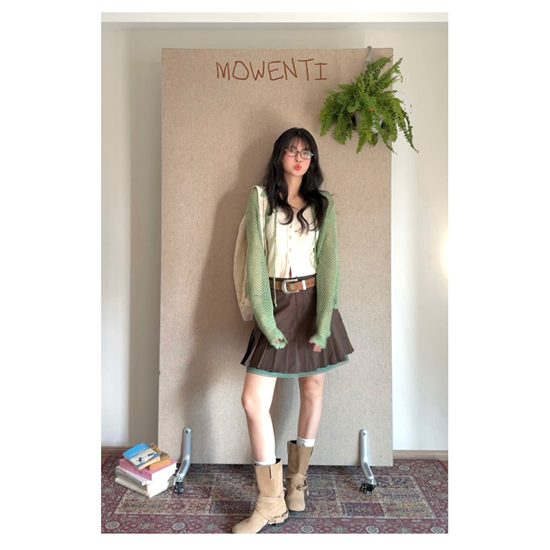MOWENTI文文婷  咖色内衬小心机半身裙2025年春季女百搭A字百褶裙