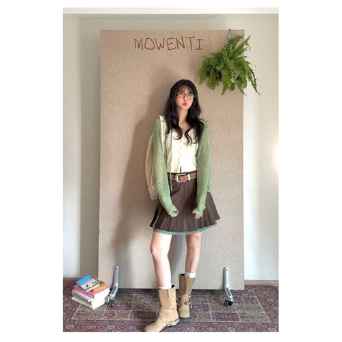 MOWENTI文文婷  咖色内衬小心机半身裙2025年春季女百搭A字百褶裙