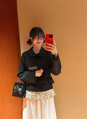 MOWENTI文文婷  黑色西装上衣女2025年春季薄款蝴蝶口袋设计外套