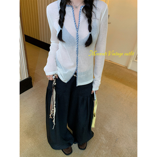 2026年春女垂感休闲裤 MOWENTI文文婷 黑巧泡芙甜酷压褶阔腿花苞裤