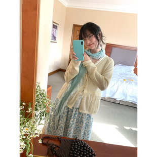 MOWENTI文文婷 2026年女春洋甘菊微透外套 奶黄松塔镂空三拼开衫