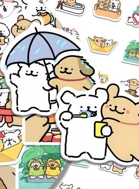 216张线条小狗的恋爱日常贴纸ins风可爱卡通手账装饰笔记本粘贴