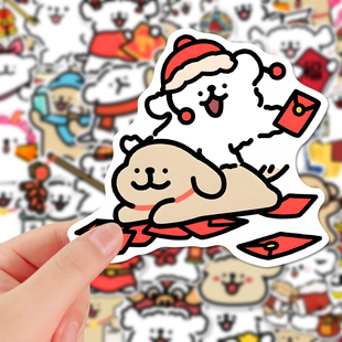 104张新年线条小狗绘画贴纸春节可爱马尔济斯小狗手机壳贴画防水